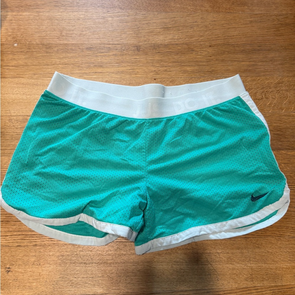 Nike Women's Teal and White Athletic Shorts
